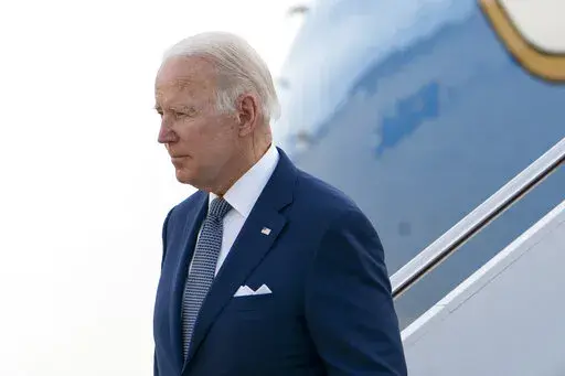 President Joe Biden arrives at Delaware Air National Guard Base in New Castle, Del., Friday, May 13, 2022. (AP Photo/Manuel Balce Ceneta)