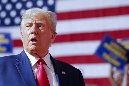Former President Donald Trump speaks in Clinton Township, Mich., Wednesday, Sept. 27, 2023. (AP Photo/Mike Mulholland)