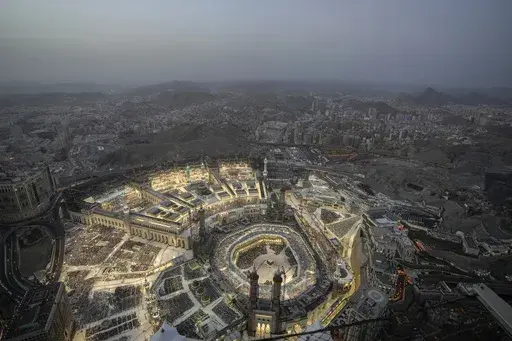 A general view of the Grand Mosque is seen from the Clock Tower during the Hajj pilgrimage in the Muslim holy city of Mecca, Saudi Arabia, Thursday, June 22, 2023. Mecca is Islam's holiest city and a focal point for the faith's followers. But it's also a place where around 2 million people live, work, and do everyday activities like laundry, grocery shopping, homework, putting the trash out and paying the bills. Traffic, the population and prices balloon during the peak Ramadan and Hajj seasons.
