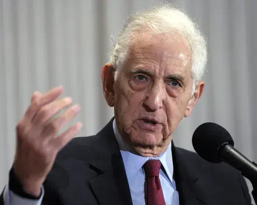 Daniel Ellsberg speaks during a news conference at the National Press Club in Washington, Dec. 16, 2010. Ellsberg, the government analyst and whistleblower who leaked the “Pentagon Papers” in 1971, has died. He was 92. (AP Photo/Susan Walsh, File)
