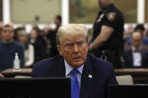 Former President Donald Trump waits to take the witness stand during his civil fraud trial at New York Supreme Court, Monday, Nov. 6, 2023, in New York. (Brendan McDermid/Pool Photo via AP)