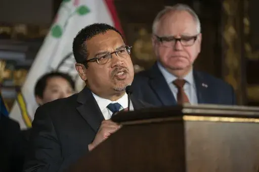 Minnesota Attorney General Keith Ellison speaks at a press conference at the State Capitol on Dec. 4, 2019, in St. Paul, Minn. Ellison is slated to lead off opening statements expected for Tuesday, March 28, 2023, in his state's lawsuit against Juul Labs – marking the first time any of the thousands of cases against the e-cigarette maker over its alleged marketing to young people is going to play out in a courtroom. (Renee Jones Schneider/Star Tribune via AP, File)