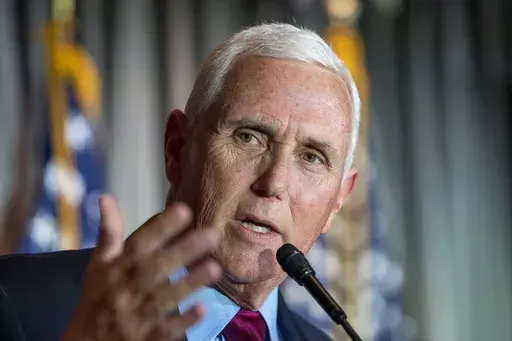 Former Vice President Mike Pence speaks at a Coolidge and the American Project luncheon in the Madison Building of the Library of Congress, Feb. 16, 2023, in Washington. On Saturday, March 11, Pence harshly criticized former President Donald Trump for his role in the Jan. 6, 2021, riot at the U.S. Capitol, furthering the rift between the two men as they prepare to battle over the Republican nomination in next year's election. (AP Photo/Alex Brandon, File)