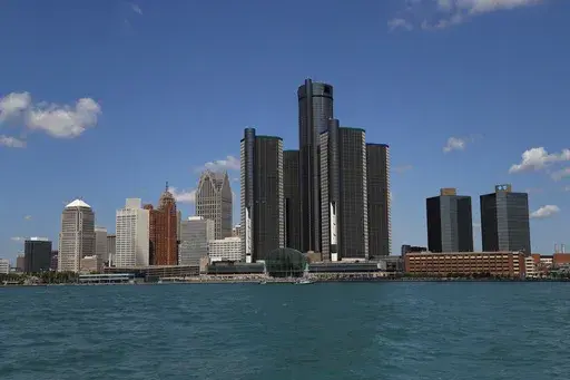 The Detroit skyline is seen, May 12, 2020, in Detroit. The city of Detroit — which has seen an exodus of tens of thousands of people — since the 1950s — has grown in population for the first in more than six decades, according to U.S. Census estimates. Data released Thursday, May 16, 2024, show Detroit's population rose by 1,852 people from 631,366 in 2022 to 633,218 last year. (AP Photo/Paul Sancya, File)