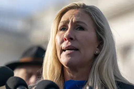 Rep. Marjorie Taylor-Greene, R-Ga., speaks on Capitol Hill, Feb. 1, 2023, in Washington. The first Republican presidential primaries are nearly a year away and the candidate field is unsettled. But already, a shadow contest of another sort is underway with several Republicans openly jockeying to position themselves as potential running mates to Donald Trump, the early front-runner for the nomination. (AP Photo/Jess Rapfogel, File)