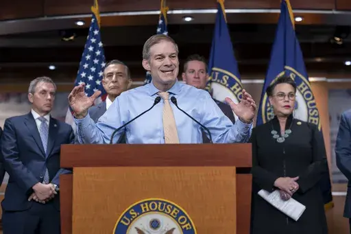 House Judiciary Committee Chairman Jim Jordan, R-Ohio, leads a news conference with members of a House Judiciary subcommittee before a hearing on what Republicans say is the politicization of the FBI and Justice Department and attacks on American civil liberties, at the Capitol in Washington, Thursday, May 18, 2023. (AP Photo/J. Scott Applewhite)