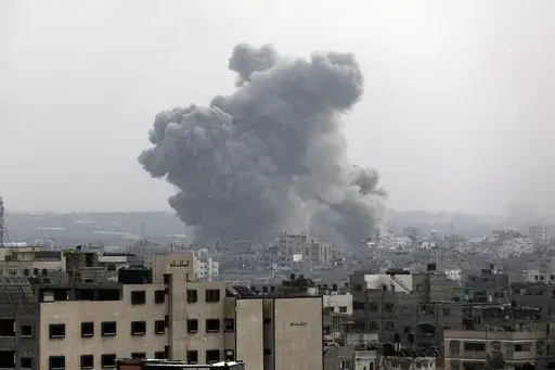 Smoke rises following Israeli bombardment on Gaza City, Sunday, Oct. 29, 2023. (AP Photo/Abed Khaled)