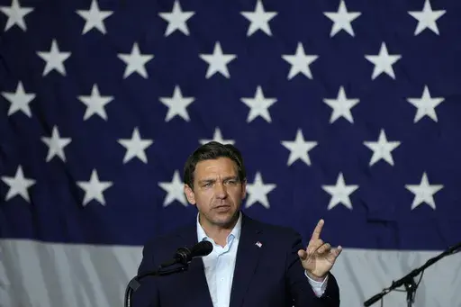 Republican presidential candidate Florida Gov. Ron DeSantis speaks during a fundraising event for Rep. Ashley Hinson, R-Iowa, Aug. 6, 2023, in Cedar Rapids, Iowa. DeSantis is dismissing concerns about his latest staffing shakeup as he returns to Iowa in the midst of a weekslong campaign reset. (AP Photo/Charlie Neibergall, File)