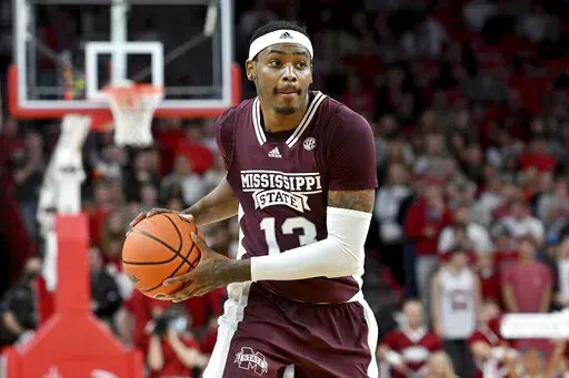  Mississippi State forward D.J. Jeffries (13) plays against Arkansas during an NCAA college basketball game on Feb. 5, 2022, in Fayetteville, Ark. MSU opens on Nov. 7 against Texas A&M-Corpus Christi. (AP Photo/Michael Woods, File)