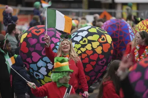 Performers take part in the St Patrick's Day Parade in Dublin, Ireland, Monday March 17, 2025. (Niall Carson/PA via AP)