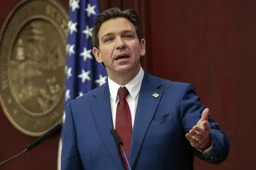 Florida Gov. Ron DeSantis gives his State of the State address during a joint session of the Senate and House of Representatives in Tallahassee, Fla., Jan. 9, 2024. A federal judge on Tuesday, June 11, 2024, struck down a 2023 Florida law that blocked gender-affirming care for transgender minors and severely restricted such treatment for adults. (AP Photo/Gary McCullough, File)