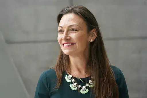Florida Commissioner of Agriculture and Consumer Services Nikki Fried speaks during an interview on April 21, 2022, at the Phillip & Patricia Frost Museum of Science in Miami. Florida Democrats selected former state Agriculture Commissioner Nikki Fried as their new party chair on Saturday, Feb. 25, 2023. Fried outdistanced former state Sen. Annette Taddeo at a special meeting of party members in suburban Orlando, and will replace Manny Diaz. (AP Photo/Wilfredo Lee, File)