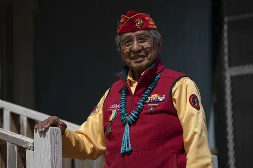 WWII veteran and Navajo Code Talker Peter MacDonald Sr. is photographed at his home on the Navajo reservation in Tuba City, Ariz., April 28, 2020. (AP Photo/Carolyn Kaster, File)