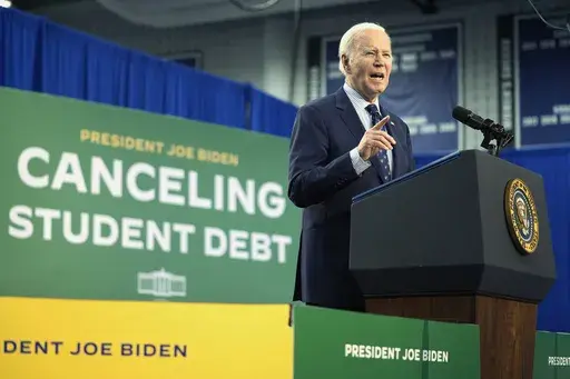 President Joe Biden speaks about student loan debt, April 8, 2024, in Madison, Wis. (AP Photo/Evan Vucci, File)