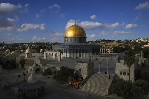 A view of the Dome of the Rock shrine at the Al Aqsa Mosque compound in Jerusalem's Old City Tuesday, June 21, 2022. When Israel struck an agreement to establish diplomatic ties with the United Arab Emirates in 2020, but two years after an expected windfall of Gulf Arab tourists to Israel has been little more than a trickle. (AP Photo/Mahmoud Illean, File)