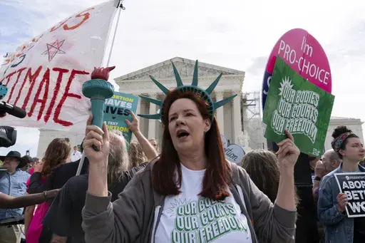 Abortion-rights activists rally outside the Supreme Court, Wednesday, April 24, 2024, in Washington. (AP Photo/Jose Luis Magana, File)