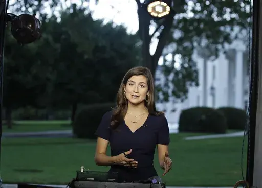 CNN White House correspondent Kaitlan Collins during a live shot in front of the White House in Washington, July 25, 2018. Donald Trump's town hall forum on CNN on Wednesday, May 10, 2023, is the first major TV event of the 2024 presidential campaign, and a big test for the chosen moderator, Kaitlan Collins. The former White House correspondent and now-morning show host must juggle questions from an audience of Republican primary voters, her own follow-ups and the need to fact-check false statem