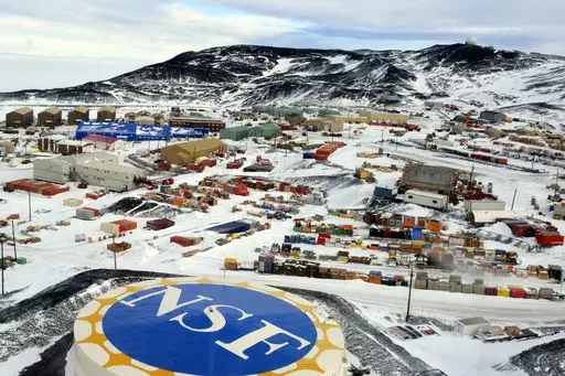 McMurdo Station is photographed from the air on Oct. 27, 2014. From Sunday, Oct. 1, 2023, workers at the main United States base in Antarctica will no longer be able to walk into a bar and order a beer, after the federal agency which oversees the research program on the ice decided to stop serving alcohol. (National Science Foundation via AP, File)