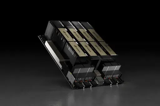 This photo provided by the chipmaker Nvidia shows the company’s HGX H100 module, which can use as many as eight AI chips to train artificial intelligence systems and perform other tasks. Such AI chips are tiny slivers of silicon designed to simplify and speed up the development of artificial intelligence systems such as ChatGPT, making them one of the hottest items in technology. (Nvidia via AP)