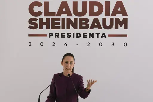 Mexico's future President Claudia Sheinbaum speaks during a press conference in Mexico City, Tuesday, June 11, 2024. (AP Photo/Eduardo Verdugo)