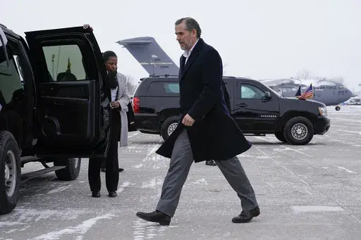 Hunter Biden, son of President Joe Biden, walks to a motorcade vehicle after stepping off Air Force One with President Biden, Feb. 4, 2023, at Hancock Field Air National Guard Base in Syracuse, N.Y. (AP Photo/Patrick Semansky, File)