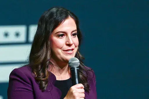 Rep. Elise Stefanik, R-N.Y., speaks at DMI Companies in Monongahela, Pa., Sept. 23, 2022. The No. 3 ranking House Republican Stefanik is endorsing Donald Trump for president in 2024, becoming the highest-ranking congressional leader Friday, Nov. 11, to back the former president even as he is being widely blamed by other Republicans for failures in the midterm elections. (AP Photo/Barry Reeger, File)