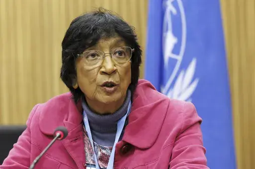 Former U.N. High Commissioner for Human Rights Navi Pillay, Chair commissioner of the Independent International Commission of Inquiry on the Occupied Palestinian Territory, including East Jerusalem, and Israel, delivers her remarks, during a meeting at the European headquarters of the United Nations in Geneva, Switzerland, Monday, March 20, 2023. U.N.-backed human rights experts say in a report issued Wednesday, June 12, 2024, that Israeli forces and Palestinian militants engaged in sexual and g