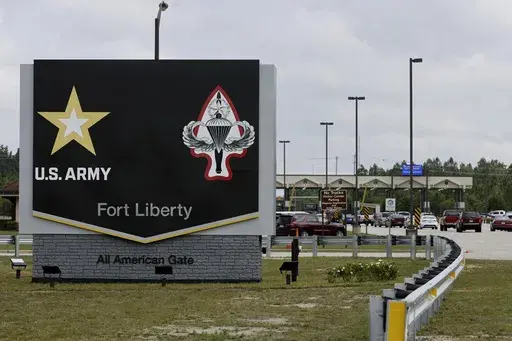 The new Fort Liberty sign is displayed outside the base on Friday, June 2, 2023 in Fort Liberty, N.C. U.S. special operations commanders are having to do more with less and they're learning from the war in Ukraine, That means juggling how to add more high-tech experts to their teams while still cutting their overall forces by about 5,000 troops over the next five years. (AP Photo/Karl B DeBlaker, File)