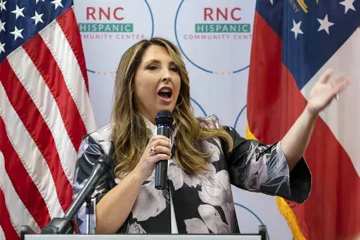 Republican National Committee Chair Ronna McDaniel speaks to a packed room at the opening of the RNC's new Hispanic Community Center in Suwanee, Ga., June 29, 2022. McDaniel, the former president's hand-picked choice back in 2017 and the niece of Utah Sen. Mitt Romney, is running to lead the RNC for a fourth term. (AP Photo/Ben Gray, File)