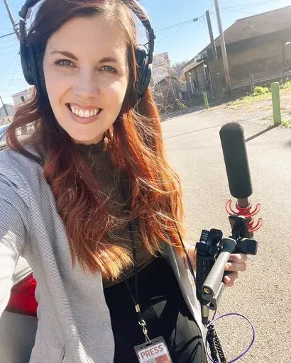 This undated photo shows former West Virginia Public Broadcasting reporter Amelia Ferrell Knisely. Knisely was let go from her job at WVPB on Dec. 20, 2022, after she wrote about the alleged abuse of people with disabilities at the West Virginia Department of Health and Human Services. (Amelia Ferrell Knisely via AP)