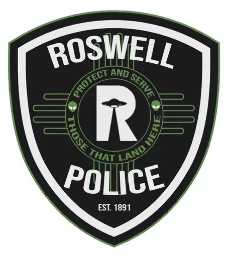 This image provided by the Roswell Police Dept. shows the new uniform patch. Famous for being the spot where a spacecraft purported crashed in 1947, Roswell, New Mexico, has become a mecca for people fascinated by extraterrestrial phenomenon. So it's only fitting that the city’s police force has uniform patches that are out of this world. The new patch was unveiled on Friday, March 8, 2024. (Roswell Police Dept. via AP)