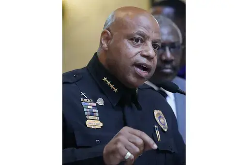 Jackson Police Chief James E. Davis speaks Wednesday, May 4, 2022, about a public safety initiative in Jackson, Miss. Davis announced on Friday, May 19, 2023, that he was retiring after 30 years with the Jackson Police Department, the last five as chief. (AP Photo/Rogelio V. Solis, File)