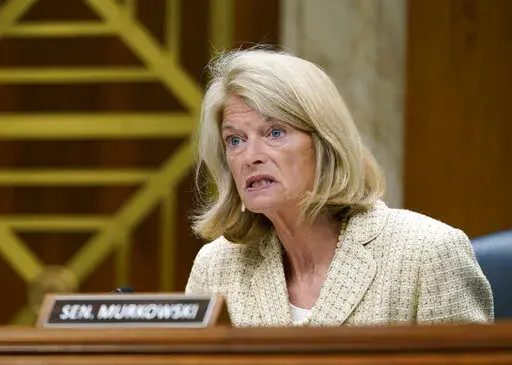 Sen. Lisa Murkowski, R-Alaska, questions Interior Secretary Haaland during a Senate Appropriations subcommittee hearing on the budget on July 13, 2022, on Capitol Hill in Washington.    Murkowski on Wednesday, Nov. 23, defeated fellow Republican Kelly Tshibaka, who was backed by Trump, to win her fourth term in office.  (AP Photo/Mariam Zuhaib, File)