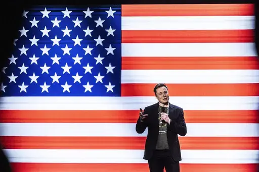 Elon Musk speaks at Life Center Church in Harrisburg, Pa., Saturday, Oct. 19, 2024. (Sean Simmers/The Patriot-News via AP)