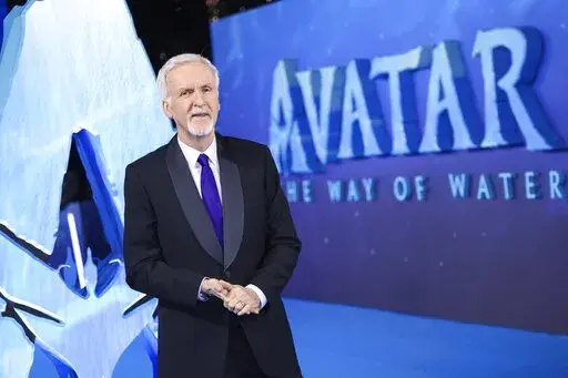 Director James Cameron poses for photographers upon arrival at the World premiere of the film 'Avatar: The Way of Water' in London, Tuesday, Dec. 6, 2022. (Photo by Vianney Le Caer/Invision/AP)