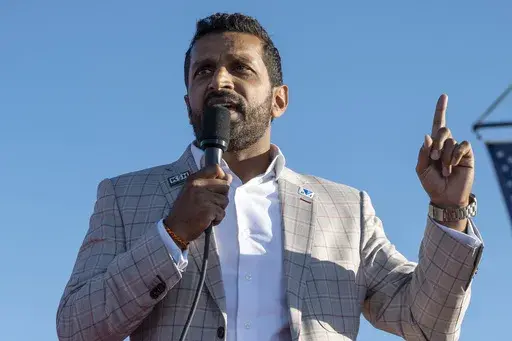 Kash Patel speaks at a rally in Minden, Nev., Oct. 8, 2022. Patel, said Tuesday, Dec. 5, 2023, that if the former president is elected again, his administration will retaliate against people in the media "criminally or civilly." Patel said on Steve Bannon's podcast that a future administration would "go out and find the conspirators not just in government, but in the media" over the 2020 presidential election. (AP Photo/José Luis Villegas, File)