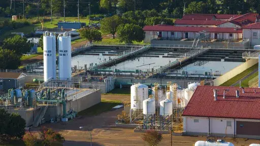 This aerial view shows the city of Jackson's O.B. Curtis Water Plant in Ridgeland, Miss., Sept. 1, 2022. A cold snap blanketing the Deep South has upended water systems as local officials struggle to repair widespread leaks and broken pipes, forcing some people to take drastic measures to get by without reliable access to running water. Officials have encouraged people across the South to drip faucets during the prolonged cold snap because water moving through pipes is less likely to freeze. (AP