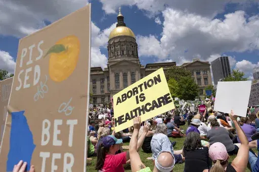 Abortion rights protesters rally near the Georgia state Capitol in Atlanta, on May 14, 2022. (Ben Gray/Atlanta Journal-Constitution via AP, File)