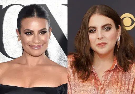 Lea Michele appears at the 75th annual Tony Awards in New York on June 12, 2022, left, and  Beanie Feldstein appears at the 73rd Primetime Emmy Awards in Los Angeles on Sept. 19, 2021. Lea Michele has been tapped to step in and lead the Broadway revival of the beleaguered “Funny Girl” this fall, an announcement made just hours after current star Beanie Feldstein revealed she was leaving the show sooner than anticipated due to the show taking a “different direction.  (AP Photo)