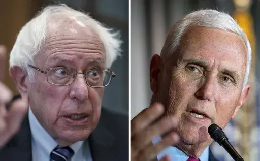 This combination of the photos shows Sen. Bernie Sanders, I-Vt., left, and former Vice President Mike Pence, right. (AP Photo/File)