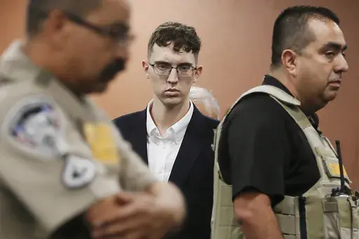 El Paso Walmart shooting suspect Patrick Crusius pleads not guilty during his arraignment, Oct. 10, 2019, in El Paso, Texas. On Monday, Sept. 25, 2023, Crusius, the white gunman who killed 23 people in a racist attack on Hispanic shoppers at a Texas Walmart in 2019, agreed to pay more than $5 million to families of the victims. (Briana Sanchez/The El Paso Times via AP, Pool, File)