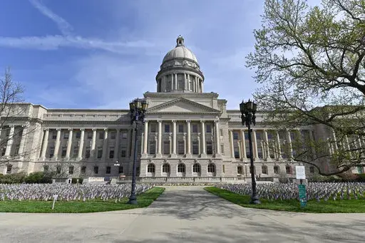 Exterior photo of the Kentucky State Capitol in Frankfort, Ky., Wednesday, April 7, 2021.  On Friday, July 1, 2022, The Associated Press reported on stories circulating online incorrectly claiming Kentucky is considering legislation that would require women to submit to the state every month a statement from a doctor indicating if they are pregnant — or else face penalties. (AP Photo/Timothy D. Easley, File)