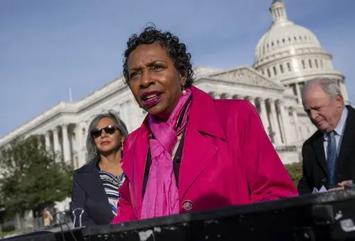Rep. Yvette Clarke of New York speaks at a news conference in Washington, Nov. 4, 2021. Clarke and Sen. Amy Klobuchar of Minnesota sent a letter Thursday to Meta CEO Mark Zuckerberg and X CEO Linda Yaccarino asking each to explain any rules they're crafting to curb AI-generated election ads that deceive people. (AP Photo/J. Scott Applewhite, File)