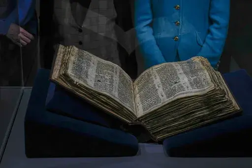 The Codex Sassoon 1,100-year-old Hebrew Bible is on display at the Tel Aviv's ANU Museum of the Jewish People for a week-long exhibition of the manuscript, part of a whirlwind worldwide tour of the artifact in the United Kingdom, Israel and the United States before its expected sale, Israel, Wednesday, March 22, 2023. One of the oldest surviving biblical manuscripts is up for sale — for a cool $30 million. The Codex Sassoon is a nearly complete 1,100-year-old Hebrew Bible. Sotheby's is putting