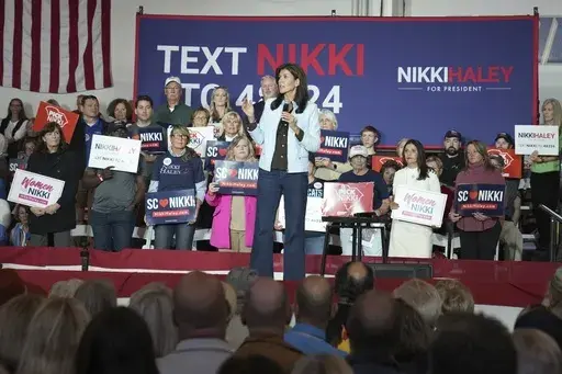 GOP presidential hopeful Nikki Haley speaks during a campaign event on Monday, Nov. 27, 2023, in Bluffton, S.C. Haley is among a cluster of Republican candidates competing for second place in a GOP Republican primary thus far largely dominated by former President Donald Trump. (AP Photo/Meg Kinnard)
