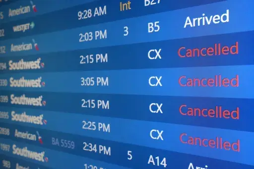 The list of Southwest Airlines flights cancelled grows at Phoenix Sky Harbor International Airport in Phoenix, Dec. 29, 2022. The Flight Compensation Regulation in the European Union requires airlines to compensate passengers an amount from 250 to 600 euros for cancellations or delays of at least two hours. This regulation has largely helped passengers get paid out more regularly for delays, but it has not made much of a difference in the rate of on-time flights. Should the U.S. adopt a similar 