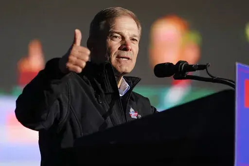 Rep. Jim Jordan, R-Ohio, speaks before former President Donald Trump at a rally at Dayton International Airport on Nov. 7, 2022, in Vandalia, Ohio. House Republicans are promising aggressive oversight of the Biden administration once they assume the majority next year. They are planning to take particular focus on the business dealings of presidential son Hunter Biden, illegal immigration at the U.S-Mexico border and the originations of COVID-19. (AP Photo/Michael Conroy, File)