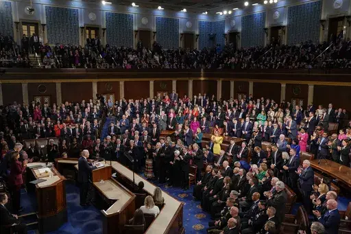President Joe Biden delivers his State of the Union speech to a joint session of Congress, at the Capitol in Washington, Feb. 7, 2023. The State of the Union speech is one of the biggest pieces of political theater every year. But in modern times, it's a televised extravaganza where every detail is carefully scrutinized. This is Biden's third State of the Union and it will feature the third House speaker to hold the job since he was elected. (AP Photo/J. Scott Applewhite, File)