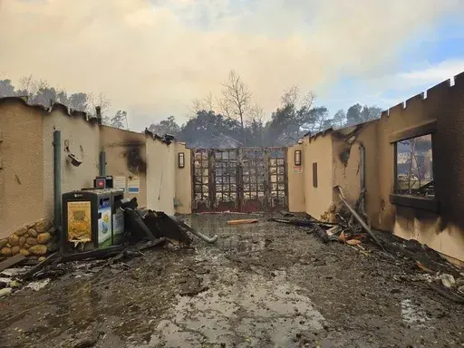 This photo provided by Los Angeles County Department of Parks and Recreation shows wildfire damage at the Eaton Canyon Nature Center on Wednesday, Jan. 8, 2025 Pasadena, Calif. (Los Angeles County Department of Parks and Recreation via AP)