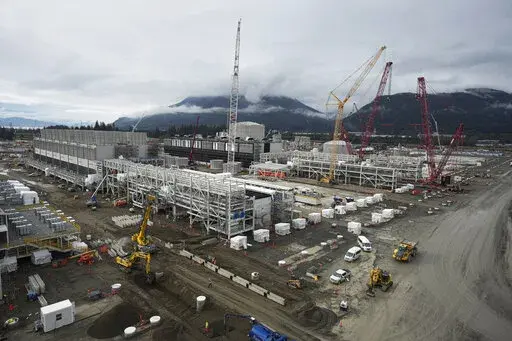The LNG Canada industrial energy project is under construction in Kitimat, British Columbia, Sept. 28, 2022. The war-inspired natural gas boom is undermining already insufficient efforts to limit future warming to just a few more tenths of a degree, according to a new report released Thursday, Nov. 10, by Climate Action Tracker. (Darryl Dyck/The Canadian Press via AP, File)